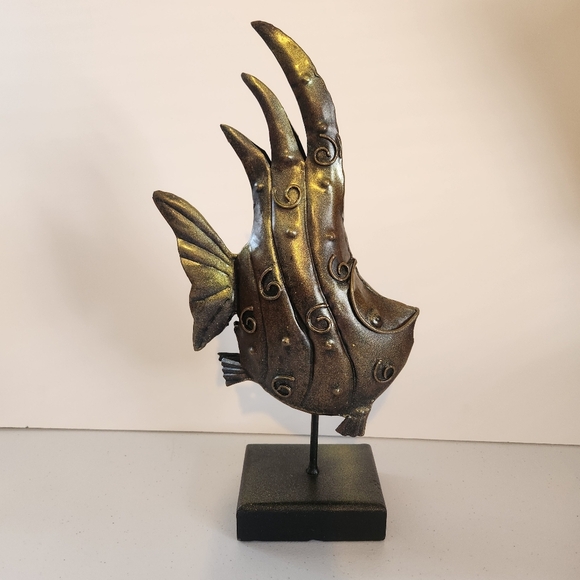 Funky Metal Art Fish On Stand Rustic Brutalist Man Cave Decor Vintage 1990s 90s - Picture 2 of 9